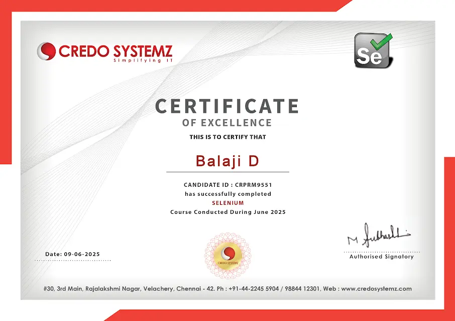 Selenium Certification Best Selenium Certification Training in Chennai