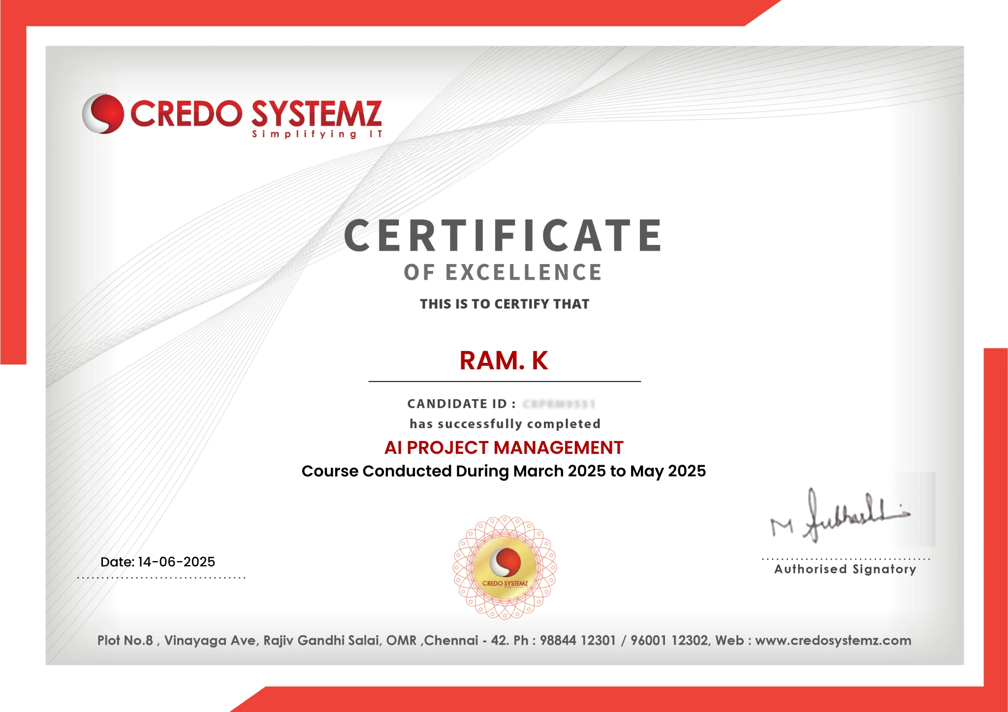 AI in project management Certification in Chennai